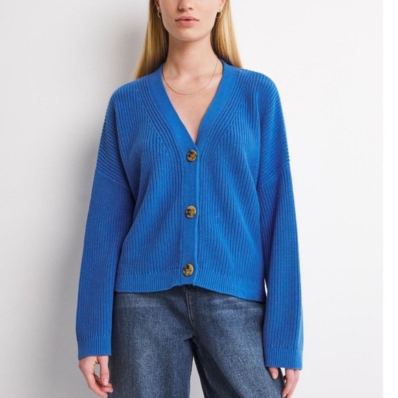 Whistles Sweaters - Whistles Mara Knitted Cotton Cardigan in Blue NWOT
